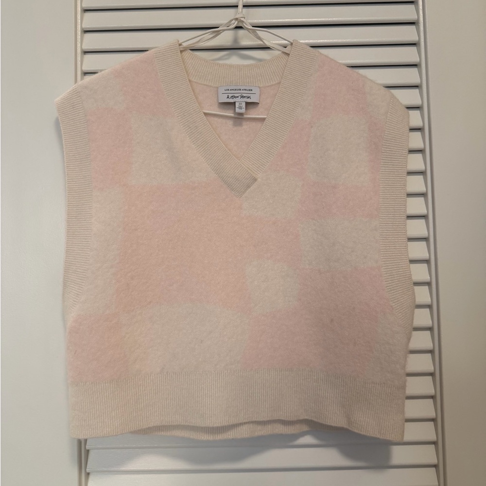 & Other Stories Pink and Cream V-Neck Sweater Vest